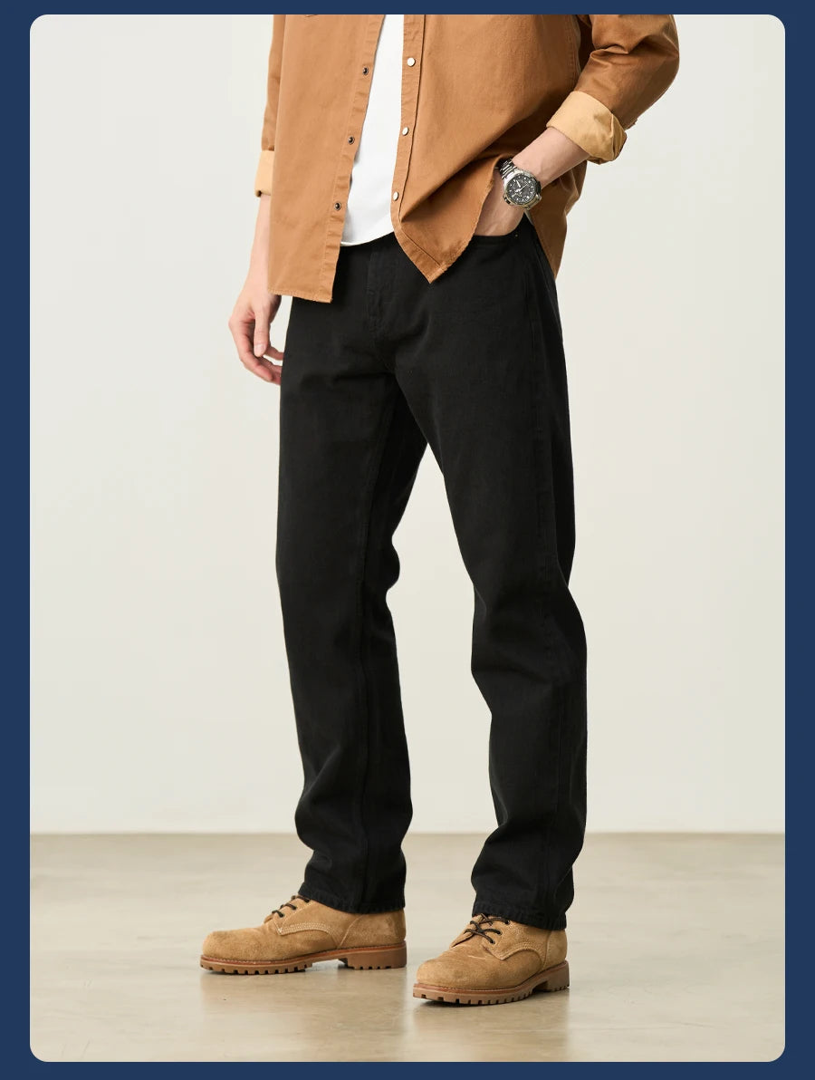 Men's Washed Vintage Straight Jeans – 13.8oz Softened Denim, Four-Season Fit