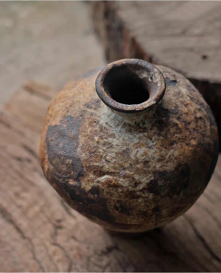 Jarrón de cerámica rugosa retro con diseño floral estilo wabi-sabi de Jingdezhen, con flores japonesas decorativas, adornos B&amp;B, macetas