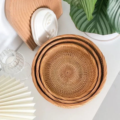 Round Handwoven Rattan Basket – Wicker Fruit, Bread & Storage Organizer