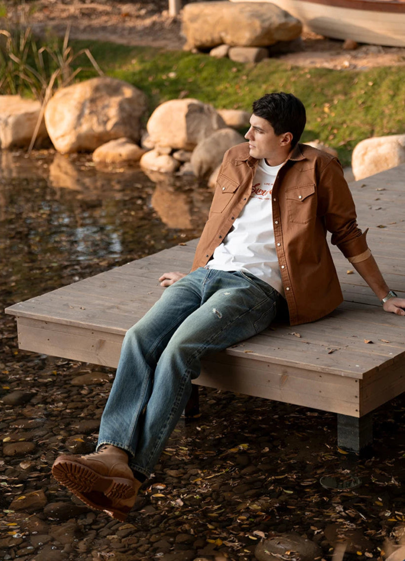 Men's Oversized Western-Style Shirt – Washed Fabric, Rugged Appeal