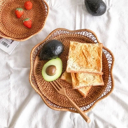 Round Handwoven Rattan Basket – Wicker Fruit, Bread & Storage Organizer