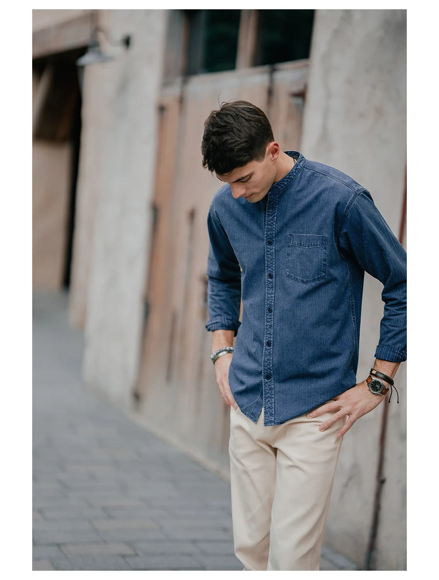 Men's Oversized Washed Indigo Cotton Shirt – Casual Cool With a Vintage Edge