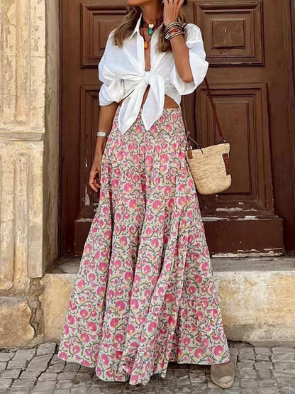 Women's Floral Print Maxi Skirt – Casual Elegance for Spring & Summer