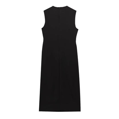 Women's Belted Black Sleeveless Dress – Office Chic Meets Summer Ease