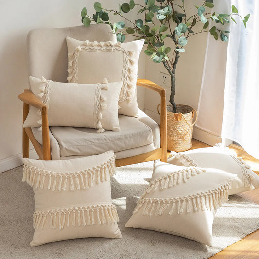 Woven Calm: Tassel Cotton-Linen Pillow Cover