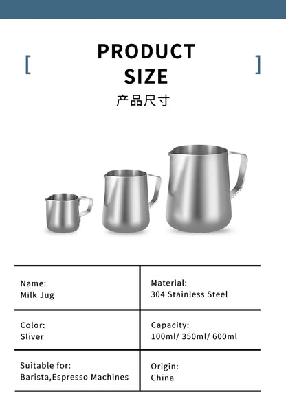 Milk Frother Jug Stainless Steel Container 100ML 350ML 600ML Frothing Pitcher Coffee Cups Latte Barista Espresso Maker Accessory