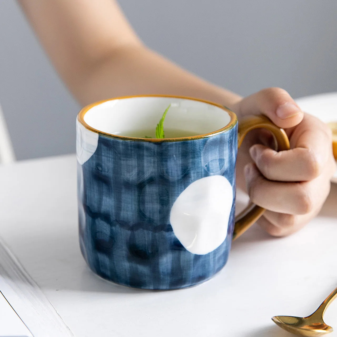 350ml Japanese Ceramic Mug  Coffee Cup Underglaze Office Home Milk   Bumpy Surface Handgrip  Microwave Safe