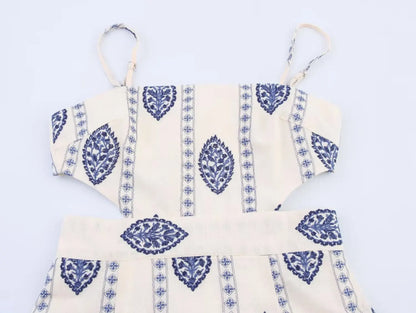 Women's Embroidered Hollow Midi Dress – Elegant Square Neck Style for Summer