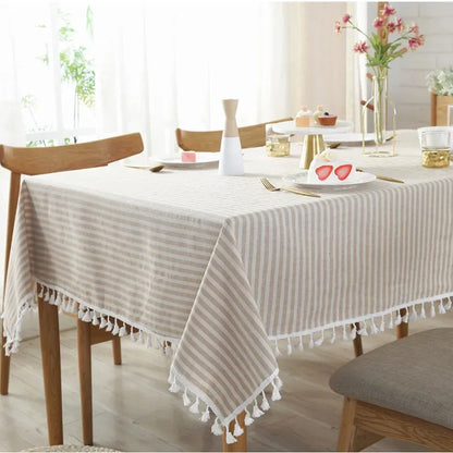 Elegant Cotton Linen Tablecloth with Tassels