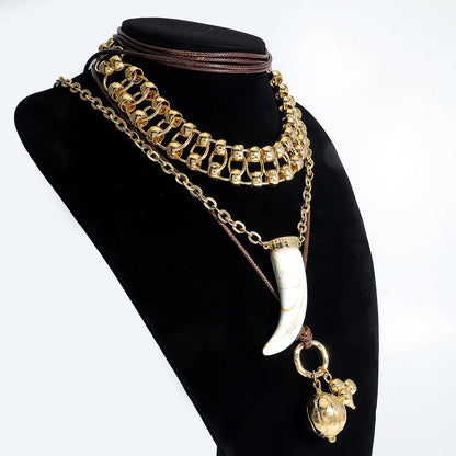 3-Piece Horn Pendant Necklace Set – Western Cowgirl-Inspired Layered Chains