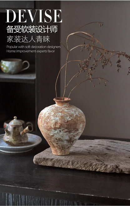 Jarrón de cerámica rugosa retro con diseño floral estilo wabi-sabi de Jingdezhen, con flores japonesas decorativas, adornos B&amp;B, macetas