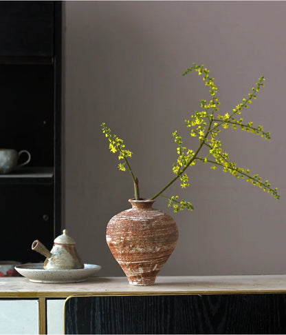 Jarrón de cerámica rugosa retro con diseño floral estilo wabi-sabi de Jingdezhen, con flores japonesas decorativas, adornos B&amp;B, macetas