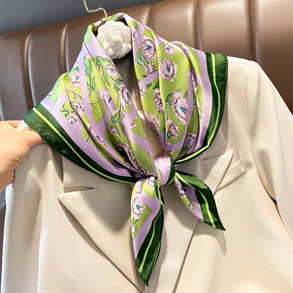 Silken Loop: Printed Satin Square Scarf for Women