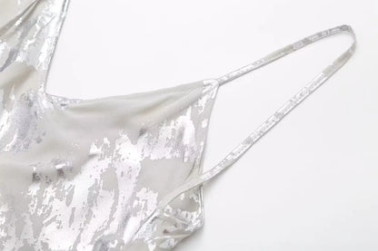 Women's Metallic Sequin Dress – Elegant A-Line Partywear with Spaghetti Straps