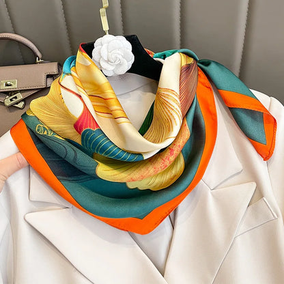 Silken Loop: Printed Satin Square Scarf for Women