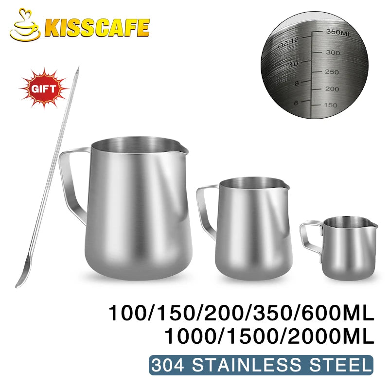 Milk Frother Jug Stainless Steel Container 100ML 350ML 600ML Frothing Pitcher Coffee Cups Latte Barista Espresso Maker Accessory