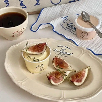 Vintage Cream Ceramic Coffee Cup & Plate Set