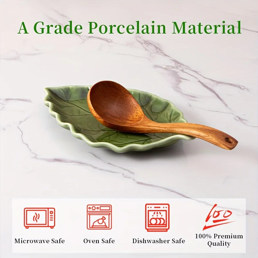 Green Leaf Ceramic Spoon Holder