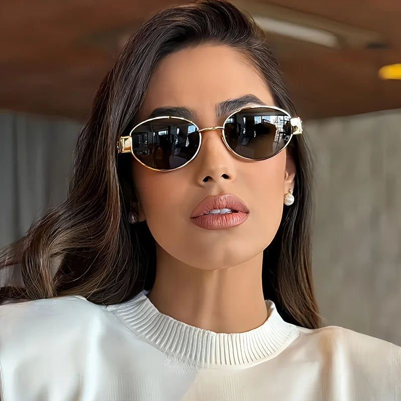 Blush Alloy: Small Oval Mirror Sunglasses for Women