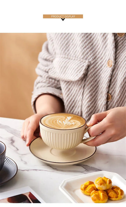 European Retro Ceramic Mug with Saucer