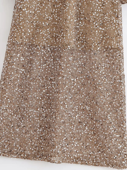 Women's Sequin-Embellished V-Neck Midi Dress – Lightweight Elegance for Summer