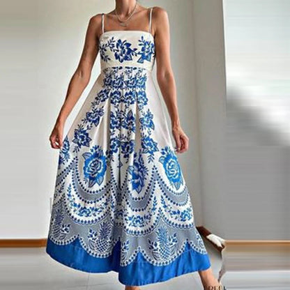 Summer Ethnic Print Off-Shoulder Maxi Dress with Pockets – Holiday Casual Look