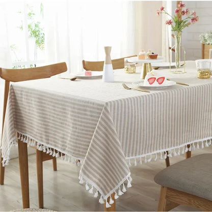 Elegant Cotton Linen Tablecloth with Tassels