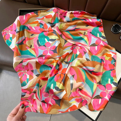 Silken Loop: Printed Satin Square Scarf for Women