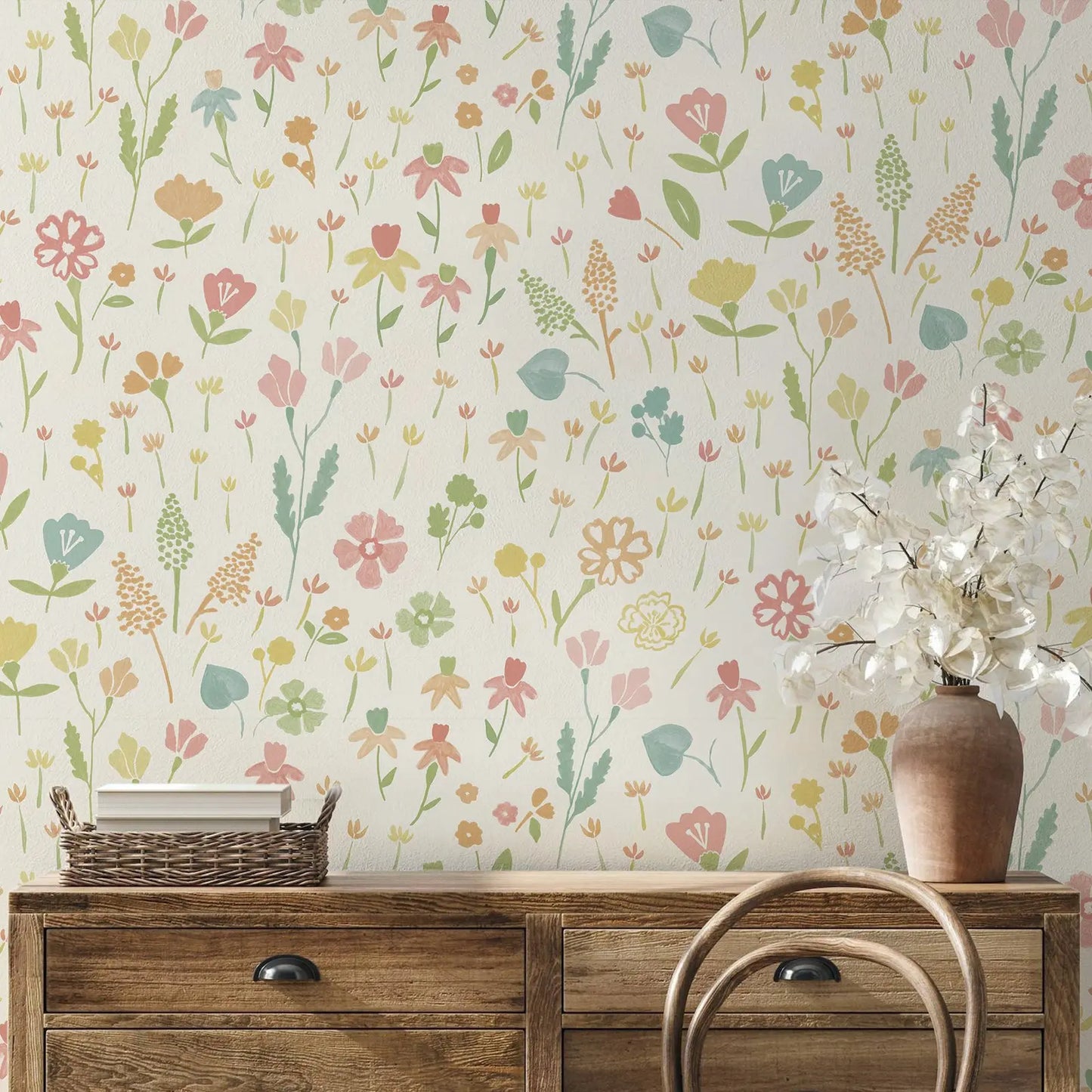 Pink Minimalist Floral Wallpaper