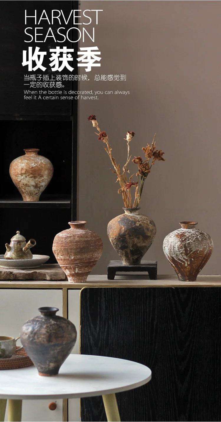 Jarrón de cerámica rugosa retro con diseño floral estilo wabi-sabi de Jingdezhen, con flores japonesas decorativas, adornos B&amp;B, macetas