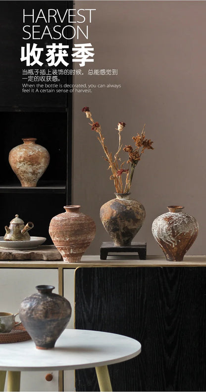 Jarrón de cerámica rugosa retro con diseño floral estilo wabi-sabi de Jingdezhen, con flores japonesas decorativas, adornos B&amp;B, macetas