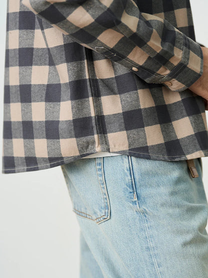 Men's Super Loose Plaid Shirt – 8oz Washed Fabric, Easy Vintage Style