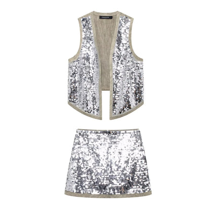 Women's Glitter Sequin Open Vest – Tailored Sparkle for Autumn Nights