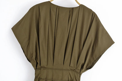 Women's V-Neck Lace-Up Midi Dress – Elegant, Backless & Summer-Ready