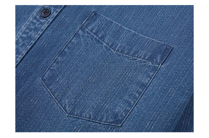 Men's Oversized Washed Indigo Cotton Shirt – Casual Cool With a Vintage Edge