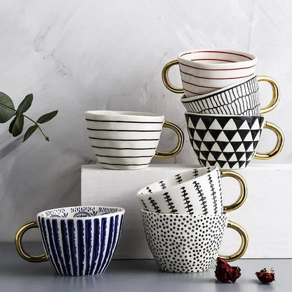 Golden Form: Geometric Hand-Painted Mug