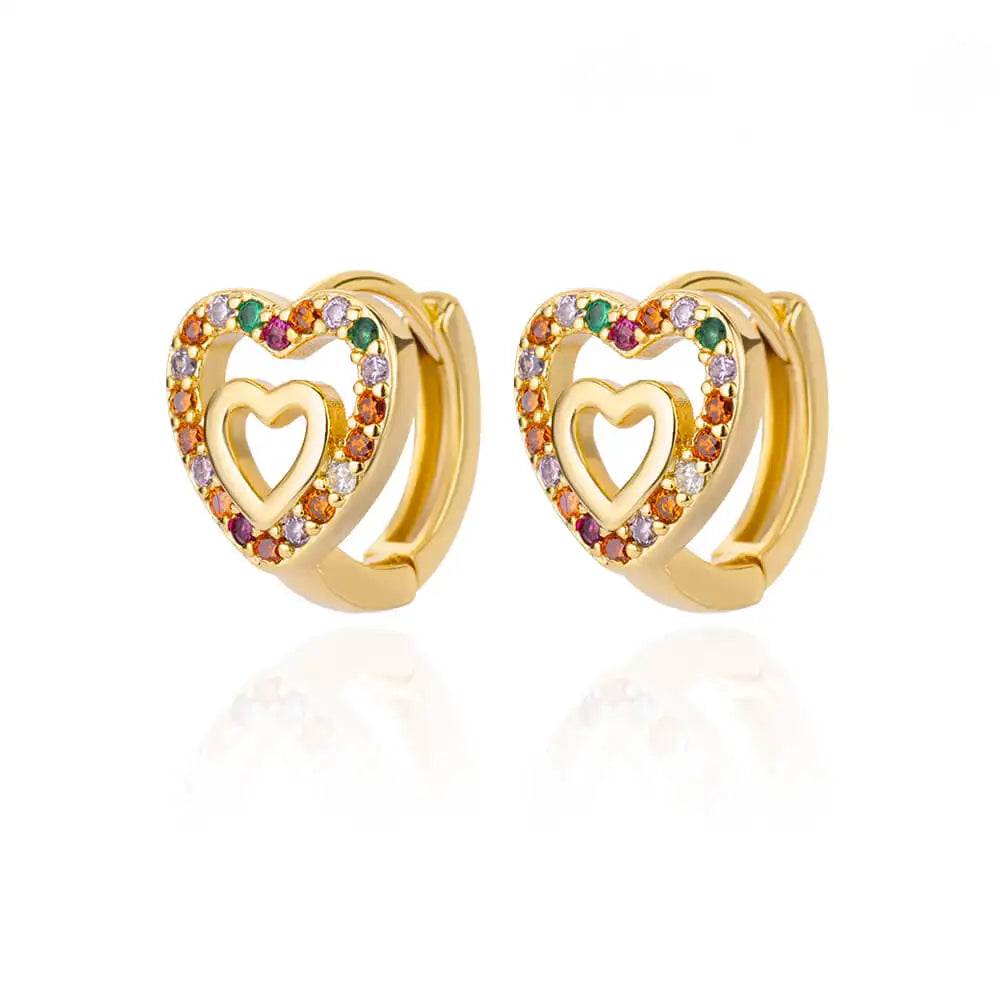 Golden Pulse: Hollow Zircon Heart Stud Earrings