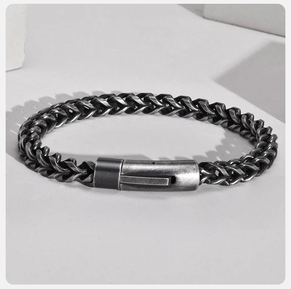Twin Forge: Vintage Double-Layer Steel Bracelet for Men