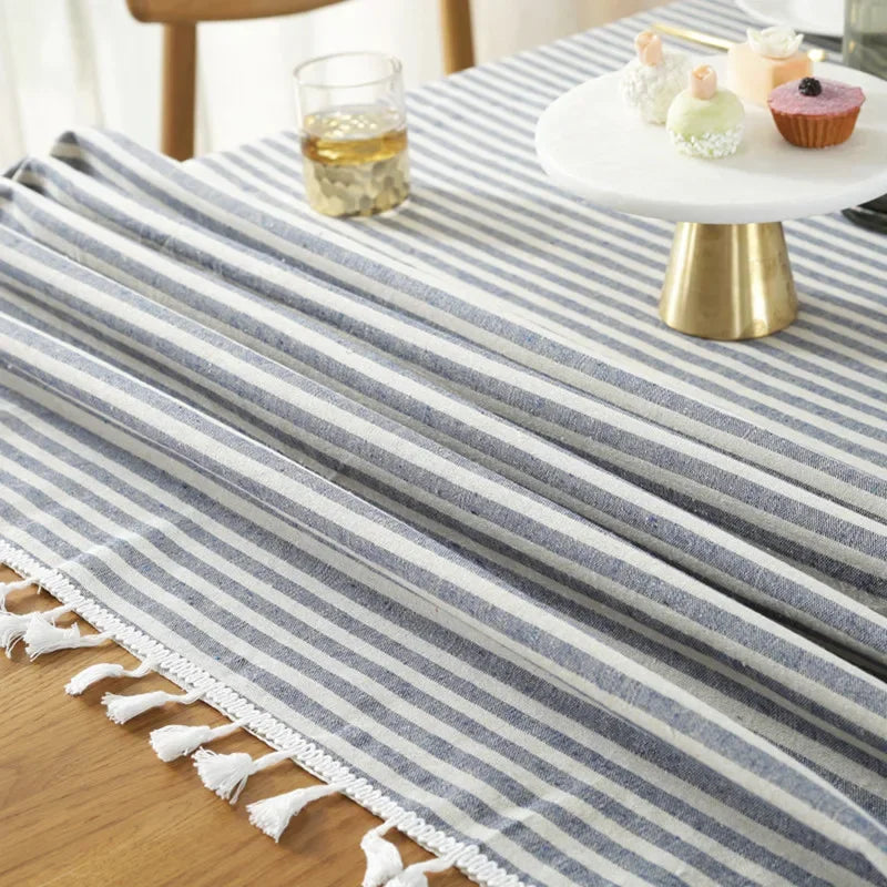 Elegant Cotton Linen Tablecloth with Tassels
