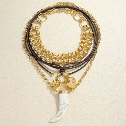 3-Piece Horn Pendant Necklace Set – Western Cowgirl-Inspired Layered Chains