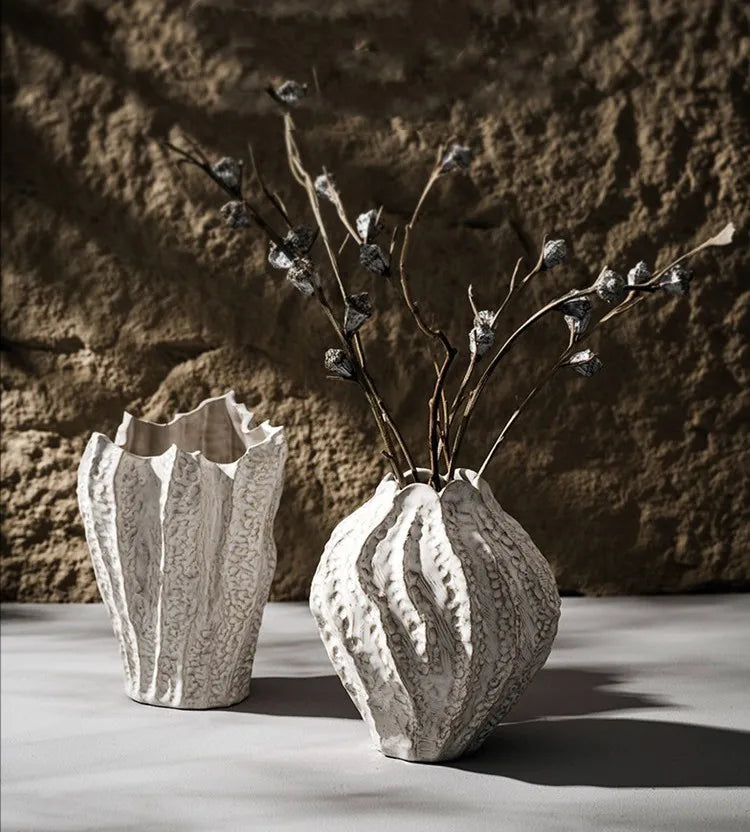 Jarrón de cerámica irregular nórdico CAPIRON para decoración de mesa, centro de mesa, dormitorio, hogar, hierba de pampa, accesorios de escritorio