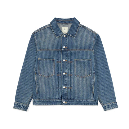 Men's Striped Denim Chore Jacket – Short Length, Oversized Utility