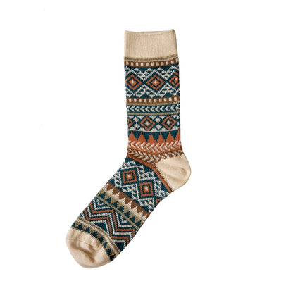 5 Pairs Red Tornado Retro Ethnic Style Pattern Jacquard Crew Socks For Boots