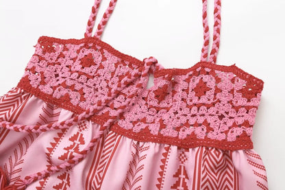 Women's Striped Hollow Detail Maxi Dress – Elegant A-Line Partywear