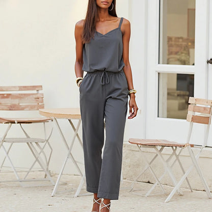 Women's Sleeveless V-Neck Drawstring Set – Sleek Office Look