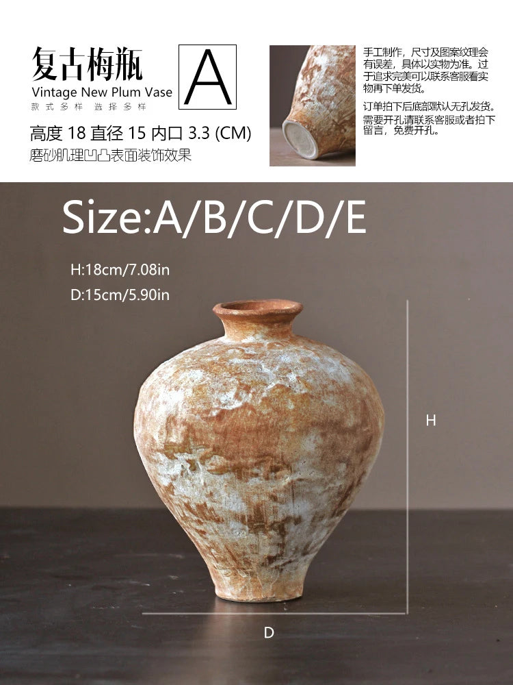 Jarrón de cerámica rugosa retro con diseño floral estilo wabi-sabi de Jingdezhen, con flores japonesas decorativas, adornos B&amp;B, macetas