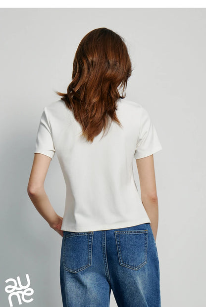 TOYOUTH Women Crop Tops 2024 Spring New Pleated Tie Irregular Solid Color Short Sleeve Women's Basic Tops