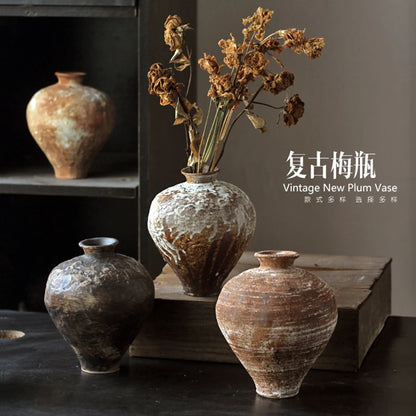 Jarrón de cerámica rugosa retro con diseño floral estilo wabi-sabi de Jingdezhen, con flores japonesas decorativas, adornos B&amp;B, macetas