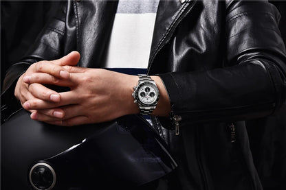 Sapphire Chrono: 40mm Stainless Steel Quartz Sports Watch