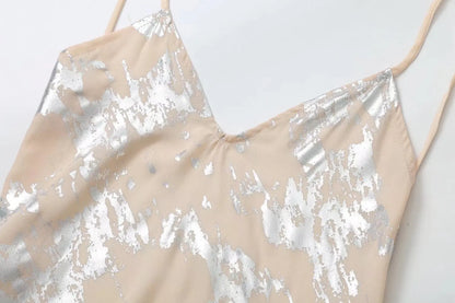 Women's Metallic Sequin Dress – Elegant A-Line Partywear with Spaghetti Straps